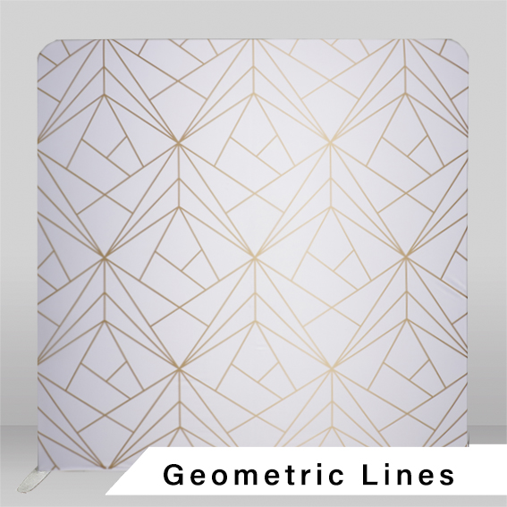 Calgary photo booth backdrop Glimmerstone gold seam on white geometric design