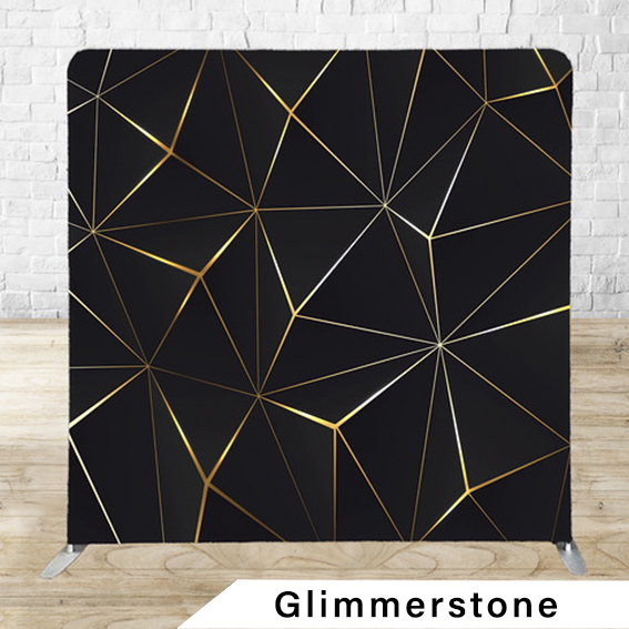 Calgary photo booth backdrop Glimmerstone gold and black geometric design with seam accents