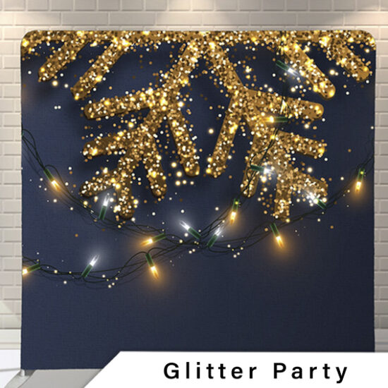 Holiday photo booth backdrop with glitter and Christmas decorations in Calgary, Alberta