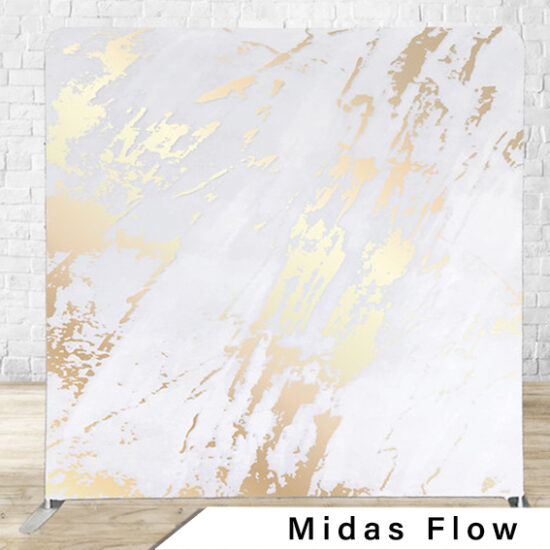 Calgary photo booth backdrop Midas Flow gold marble and white design