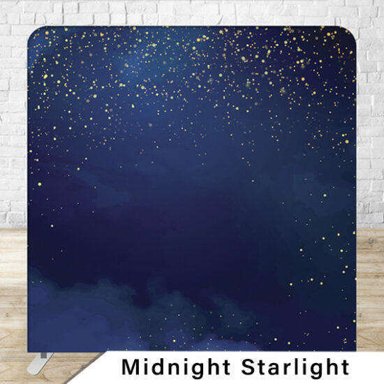 Midnight Starlight backdrop with gold stars on blue sky for Calgary photo booth rental