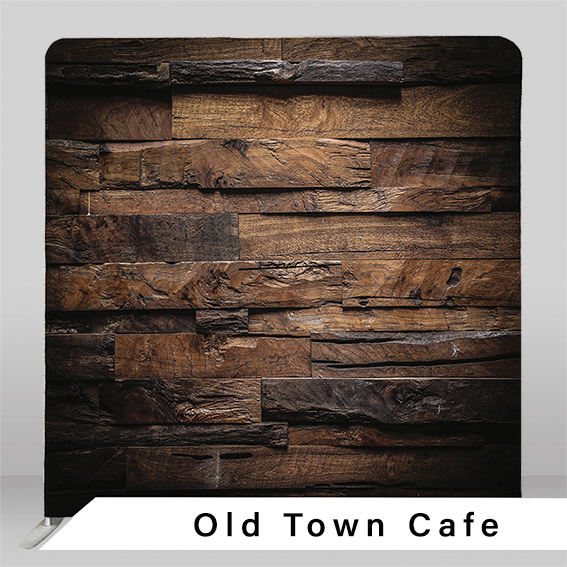 Calgary photo booth backdrop Old Town Café rustic dark wood vintage design
