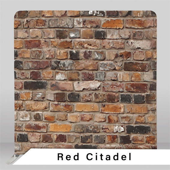 Rustic red and orange brick wall photo booth backdrop Calgary, Alberta, Canada