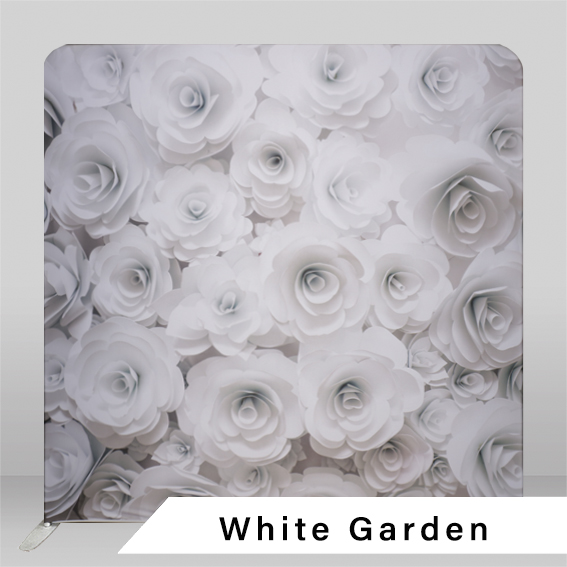 Calgary photo booth backdrop white garden floral wall with white roses