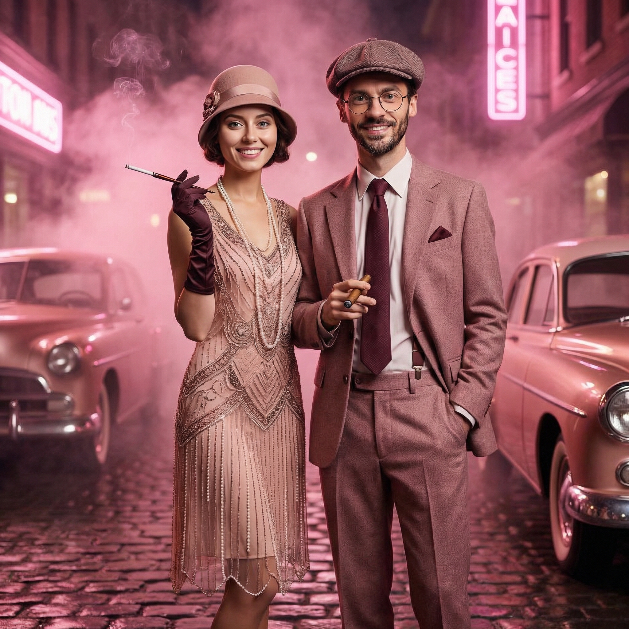 Guests enjoying an AI photo booth with fun digital effects.